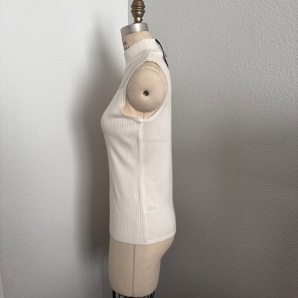 NWT Tahari Ivory Ribbed Knit Sheer Mesh Yoke Sleeveless Top Size Large - Picture 4 of 9